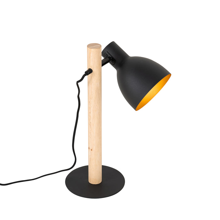 QAZQA Landelijke tafellamp zwart met hout - Flint