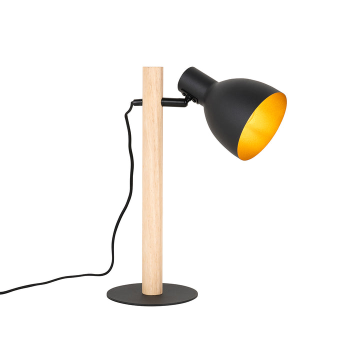 QAZQA Landelijke tafellamp zwart met hout - Flint