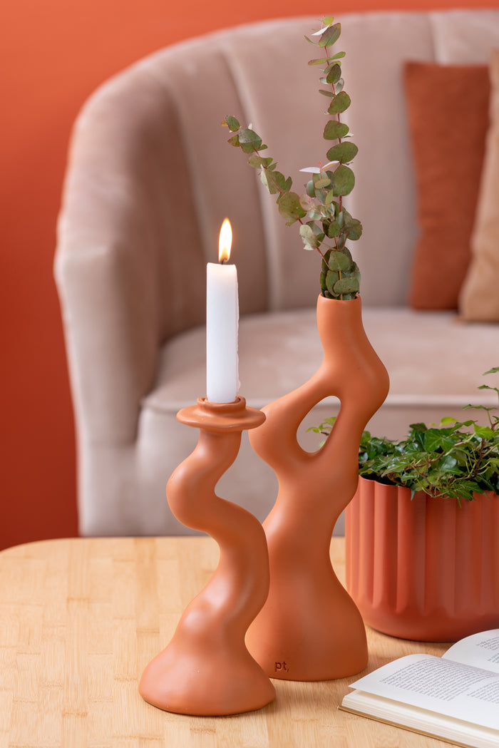 Present Time Kandelaar Organic Swirl - Oranje - 14x12,5x30,5cm