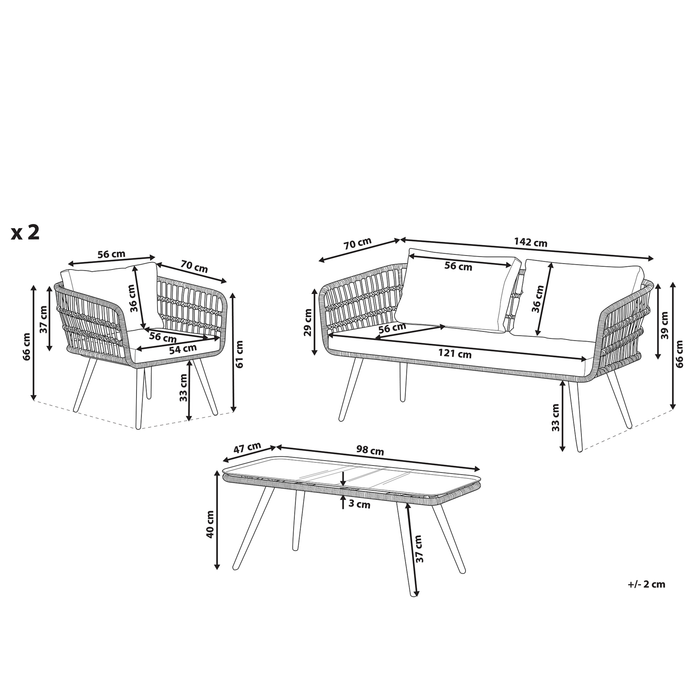 Beliani - FOBELLO - Loungeset voor 4 - Natuurlijk - PE rotan