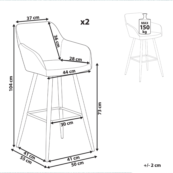 Beliani - CASMALIA - Barkruk set van 2 - Gebroken wit - Fluweel