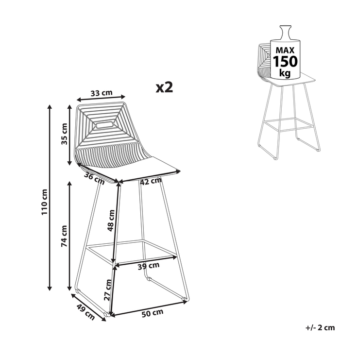 Beliani - BISBEE - Barkruk set van 2 - Zwart - Metaal