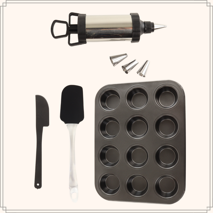 OTIX Muffinbakvormen met Spatel Mes Spuitstuk Zwart Metaal