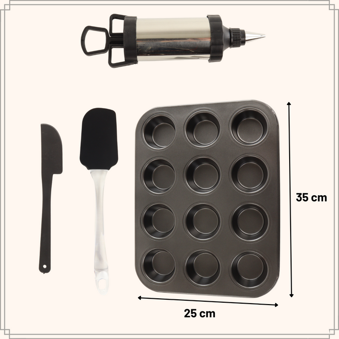 OTIX Muffinbakvormen met Spatel Mes Spuitstuk Zwart Metaal