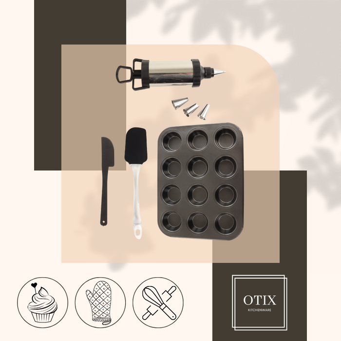 OTIX Muffinbakvormen met Spatel Mes Spuitstuk Zwart Metaal