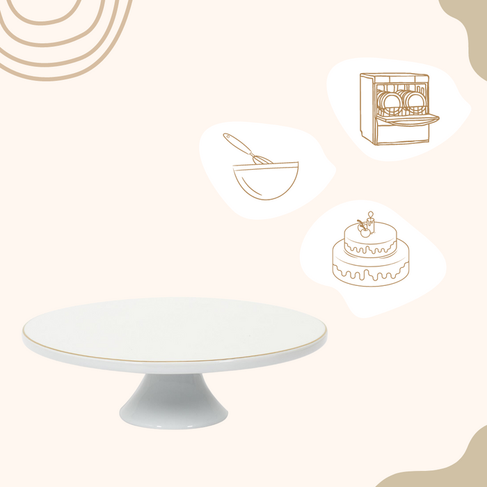 OTIX Taartplateau met Voet 30cm Wit met Gouden rand Decoratie Porse...