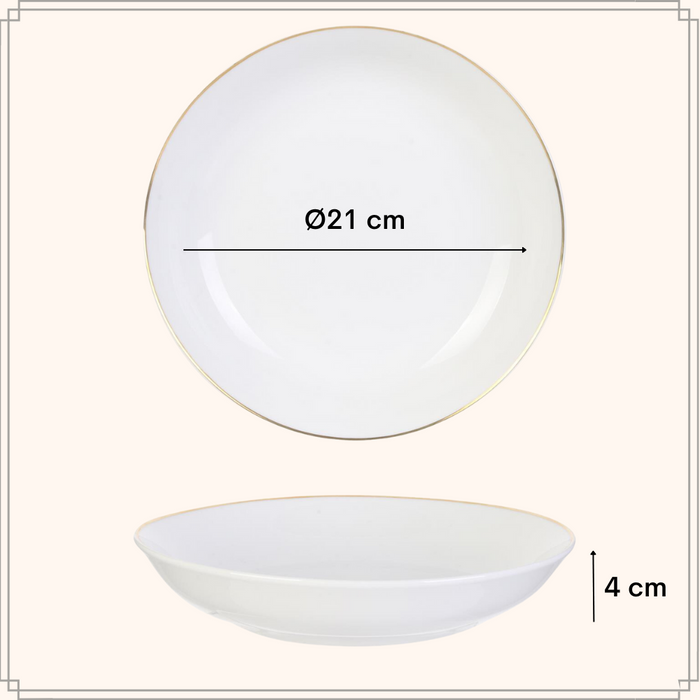 OTIX Diepe borden Soepborden Set van 6 stuks 21cm Wit met Gouden ra...