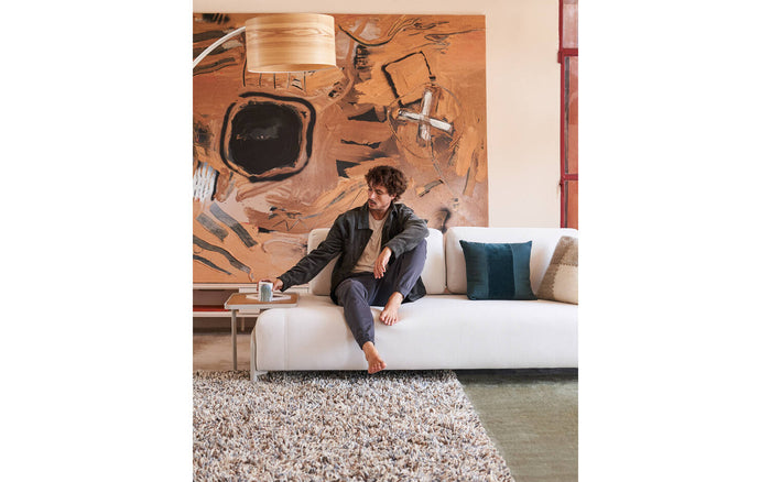 Kave Home - Compo-3-zitsbank van grijze chenille, groot eikenfineer