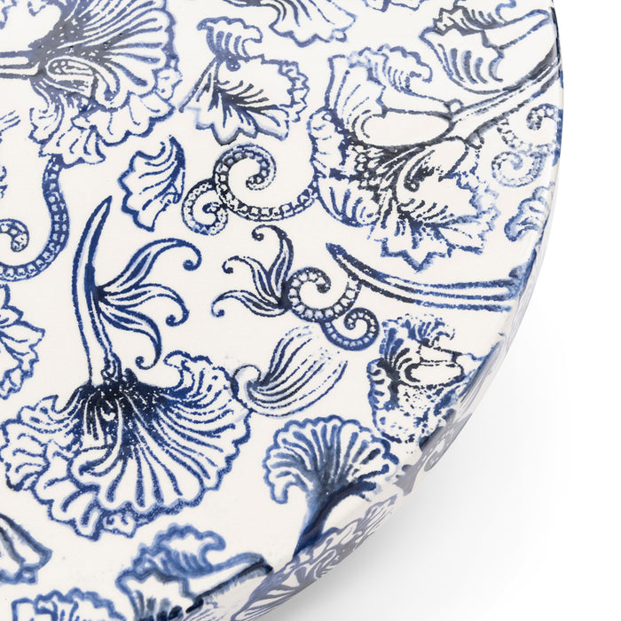 Riviera Maison Taartplateau op voet Blauw|wit - Amalfi - Aardewerk