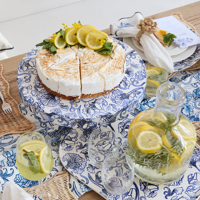 Riviera Maison Taartplateau op voet Blauw|wit - Amalfi - Aardewerk