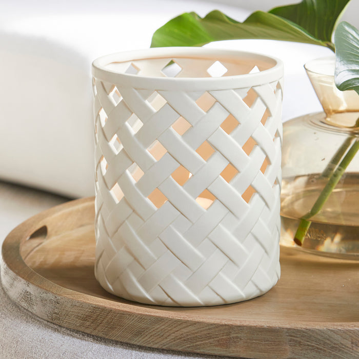 Rivièra Maison - Handgemaakt Windlicht in Off White van Keramiek met een Hoogte van 30 cm