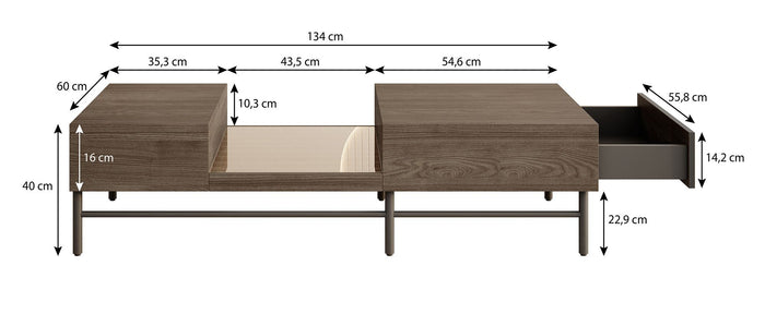 Meubella Salontafel Paz - Donker eiken - 134 cm