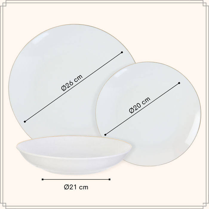 OTIX Serviesset Bordenset 6 persoons 18-delig Wit met Gouden rand P...