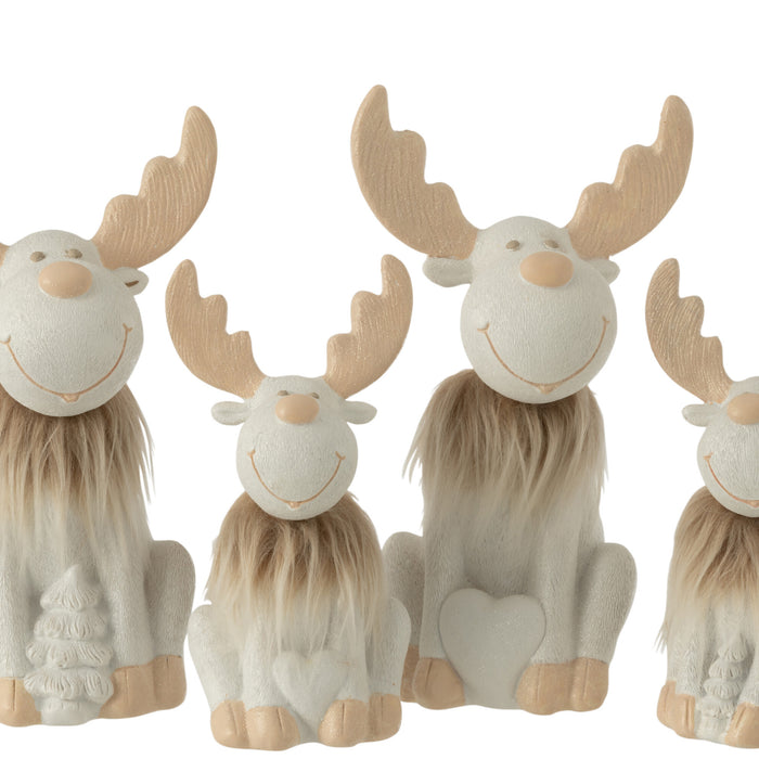 J-Line kerstfiguren Hertjes - ski zittend - polyresin - wit|beige - large - 2 stuks