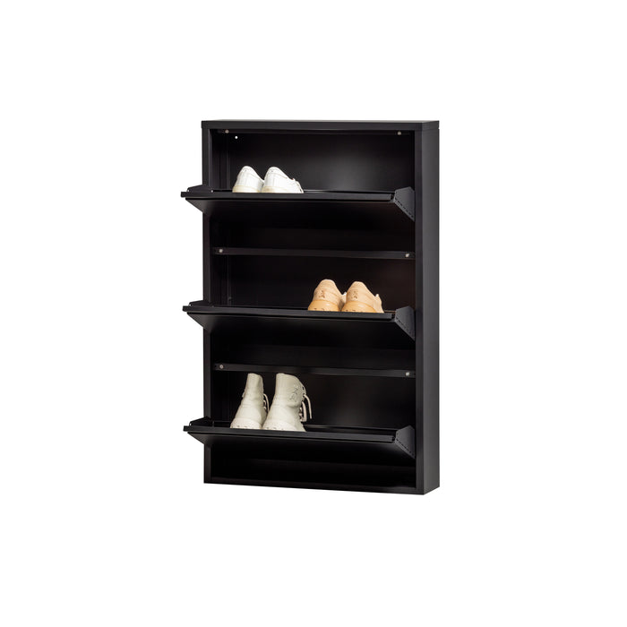 WOOOD Sabine 3-Vaks Schoenenkast - Metaal - Zwart - 103x66x16