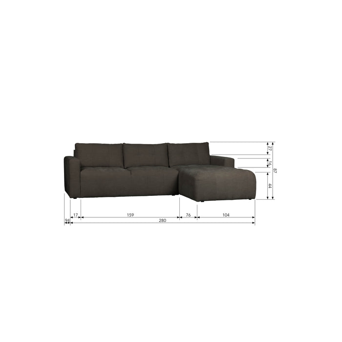 vtwonen Bar Chaise Longue Rechts - Stof - Antraciet - 87x280x170