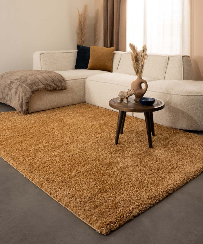 Tapeso Hoogpolig vloerkleed shaggy Trend effen - goud - 240x340 cm