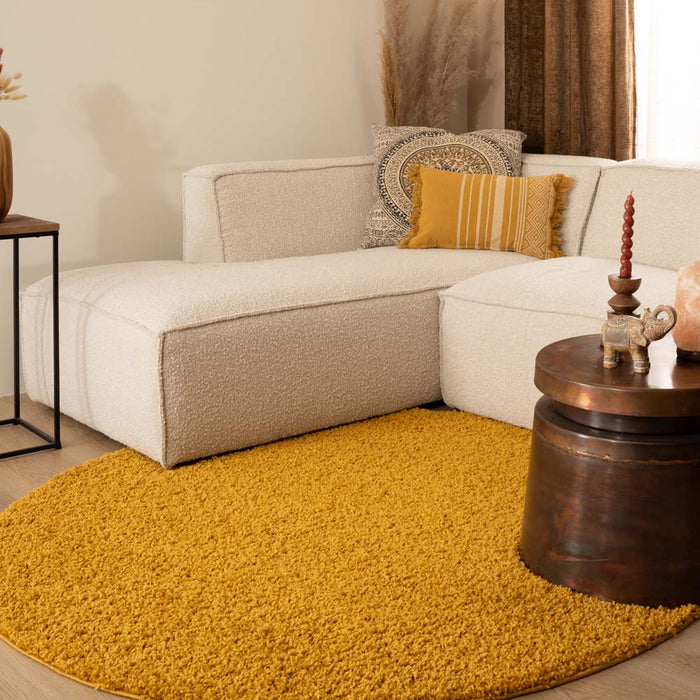 Tapeso Rond hoogpolig vloerkleed shaggy Trend effen - okergeel - 240