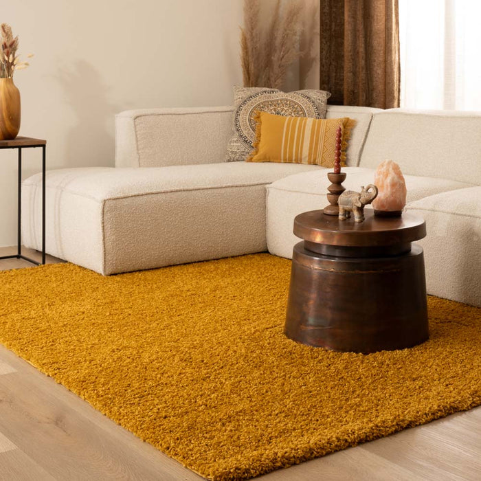 Tapeso Hoogpolig vloerkleed shaggy Trend effen - okergeel - 80x150 cm
