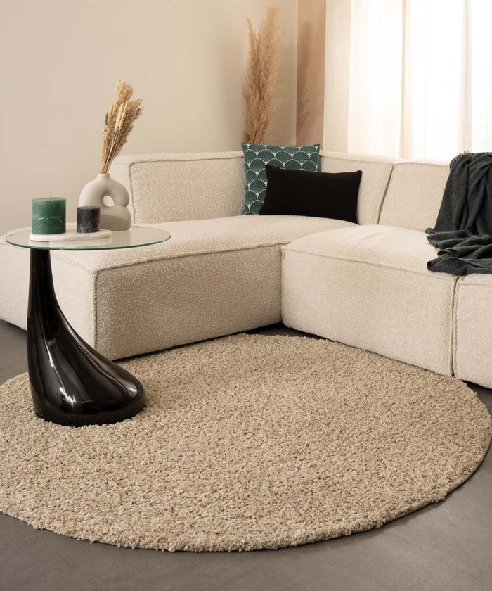 Tapeso Rond hoogpolig vloerkleed shaggy Trend effen - champagne - 160