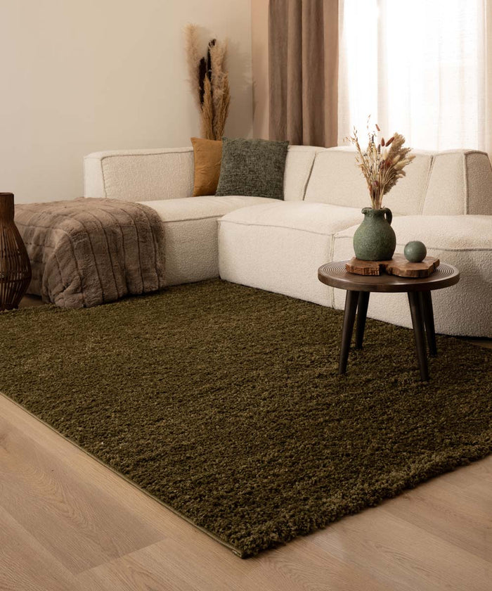 Tapeso Hoogpolig vloerkleed shaggy Trend effen - olijfgroen - 300x400