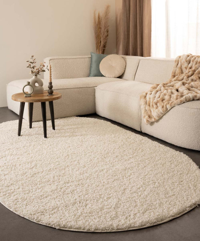 Tapeso Ovaal hoogpolig vloerkleed shaggy Trend effen - ivoor - 300x400