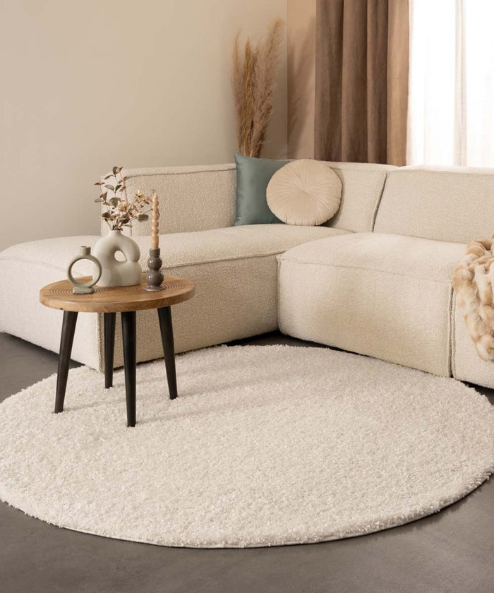 Tapeso Rond hoogpolig vloerkleed shaggy Trend effen - ivoor - 200 cm