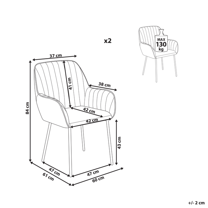 Beliani - WELLSTON - Eetkamerstoel set van 2 - Gebroken wit - Fluweel