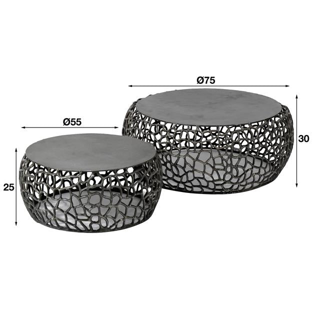 Hoyz - Salontafel Maze - Zwart|Grijs Metaal - Set van 2 - 75x75x30