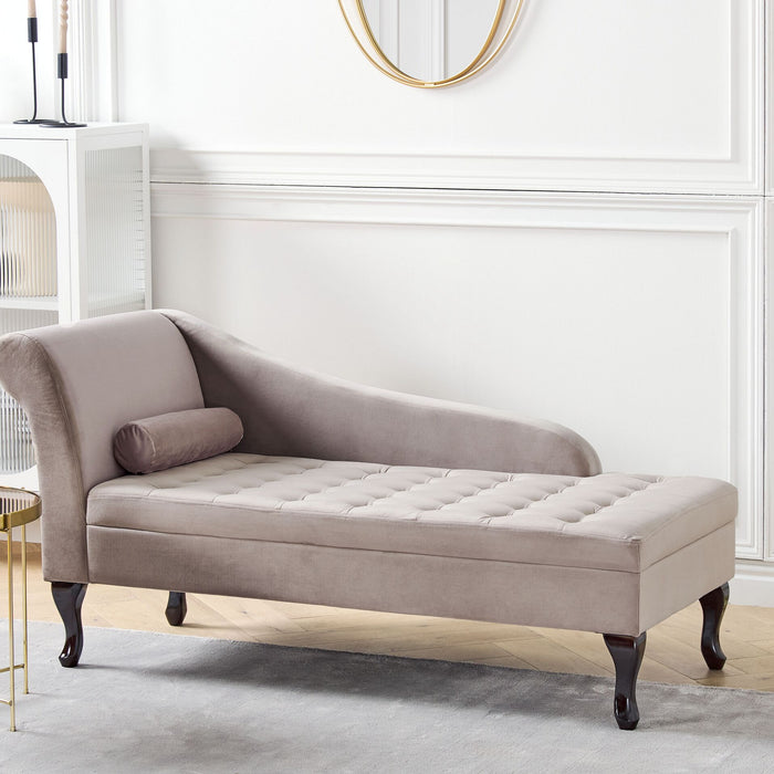 Beliani - PESSAC - Chaise longue - Taupe - Linkerzijde - Fluweel