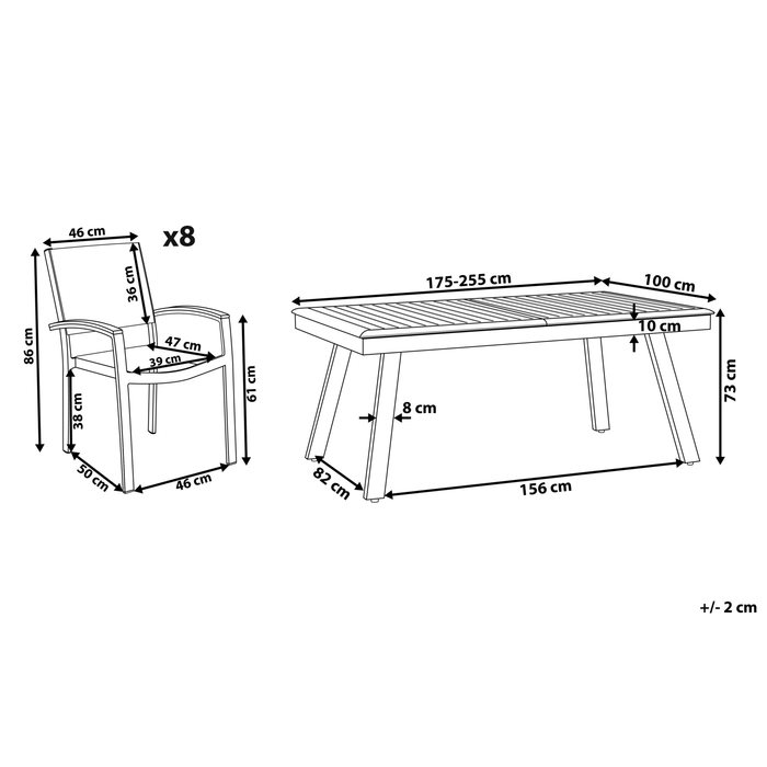Beliani - PERETA - Tuinset voor 8 - Grijs - Polyester