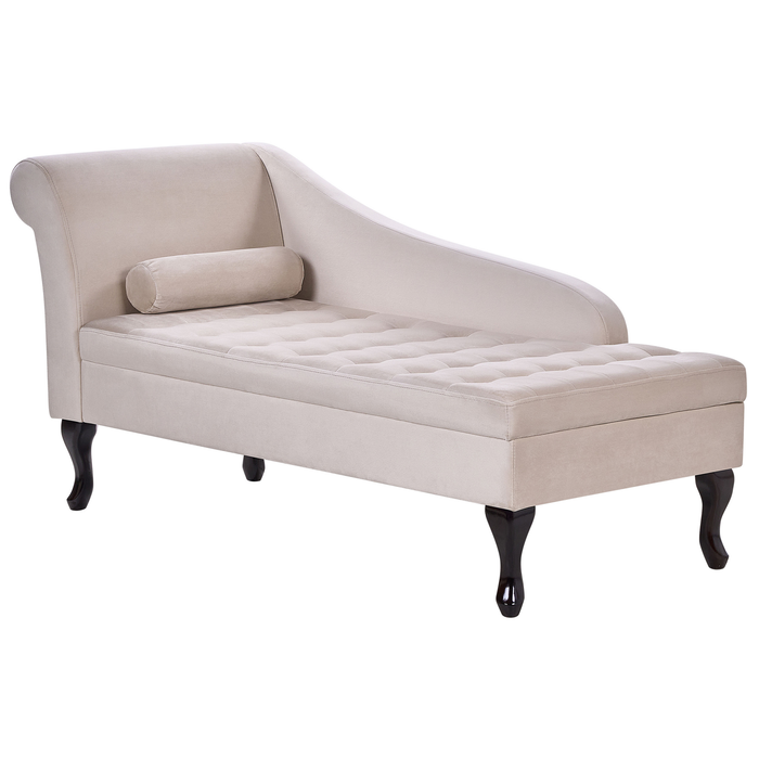 Beliani - PESSAC - Chaise longue - Lichtbeige - Linkerzijde - Fluweel