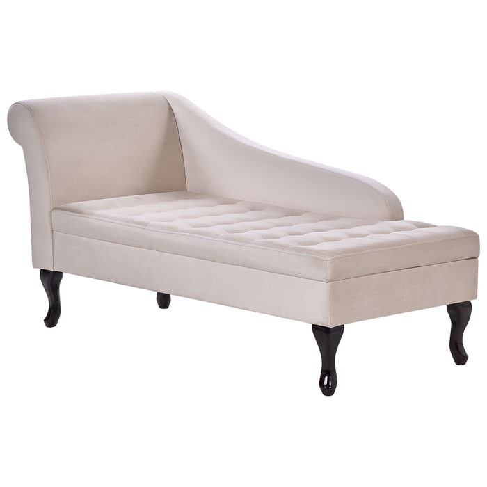 Beliani - PESSAC - Chaise longue - Lichtbeige - Linkerzijde - Fluweel