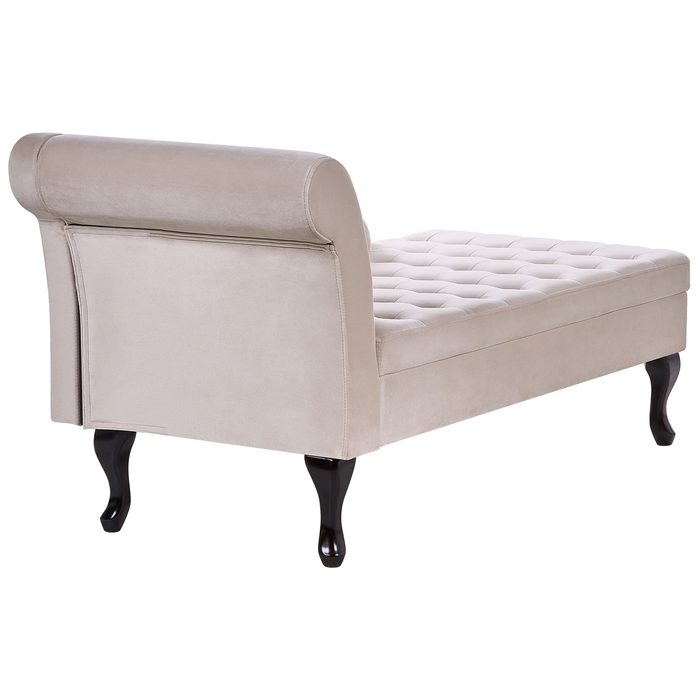 Beliani - PESSAC - Chaise longue - Lichtbeige - Linkerzijde - Fluweel