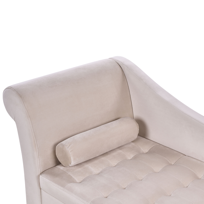 Beliani - PESSAC - Chaise longue - Lichtbeige - Linkerzijde - Fluweel