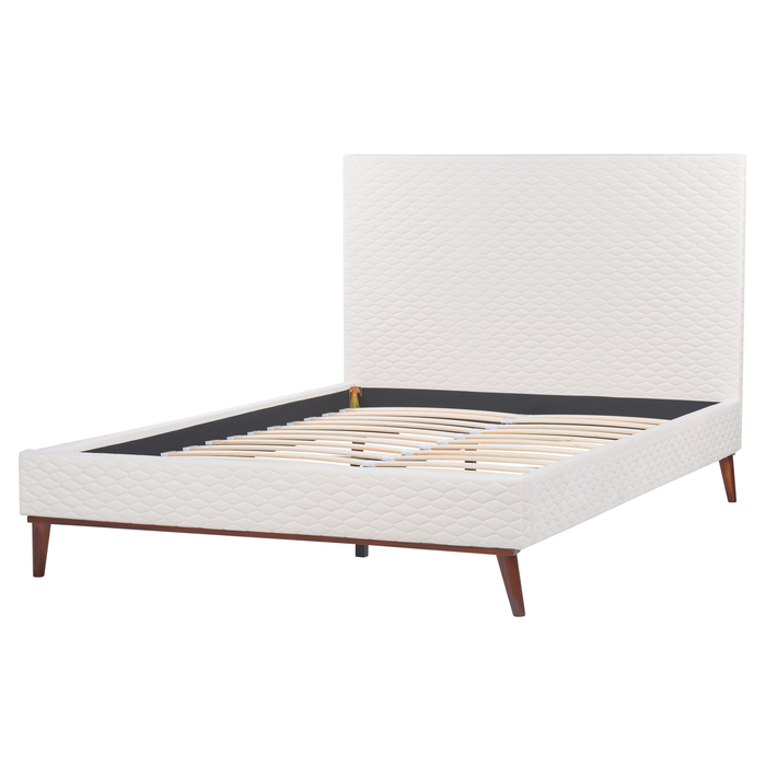 Beliani-BAYONNE-Tweepersoonsbed-Gebroken wit-140 x 200 cm-Fluweel