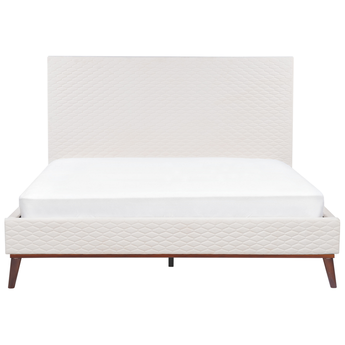 Beliani-BAYONNE-Tweepersoonsbed-Gebroken wit-160 x 200 cm-Fluweel