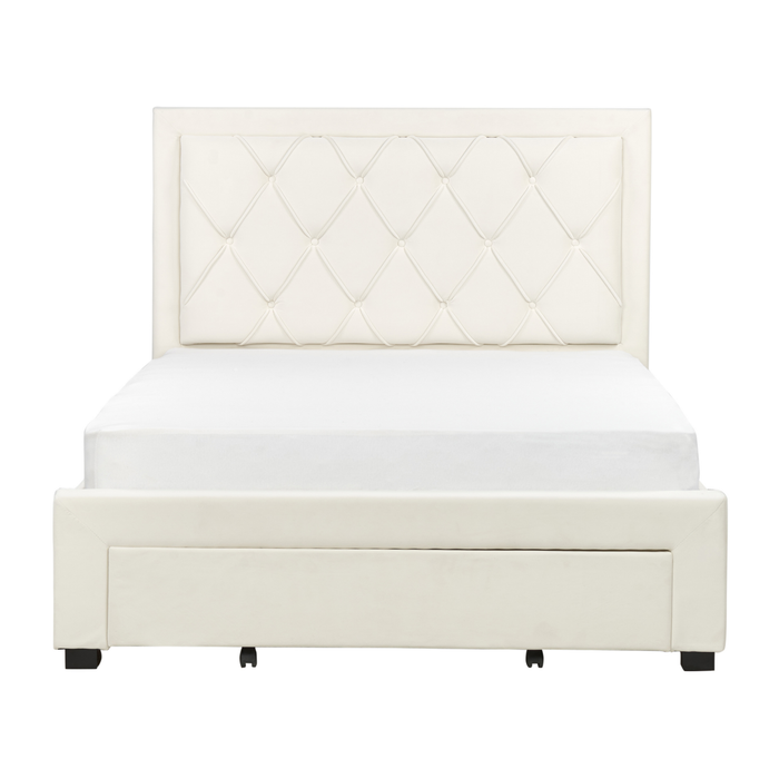 Beliani-LIEVIN-Bed met opbergruimte-Lichtbeige-140 x 200 cm-Fluweel