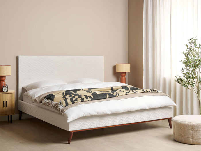 Beliani-BAYONNE-Tweepersoonsbed-Gebroken wit-180 x 200 cm-Fluweel