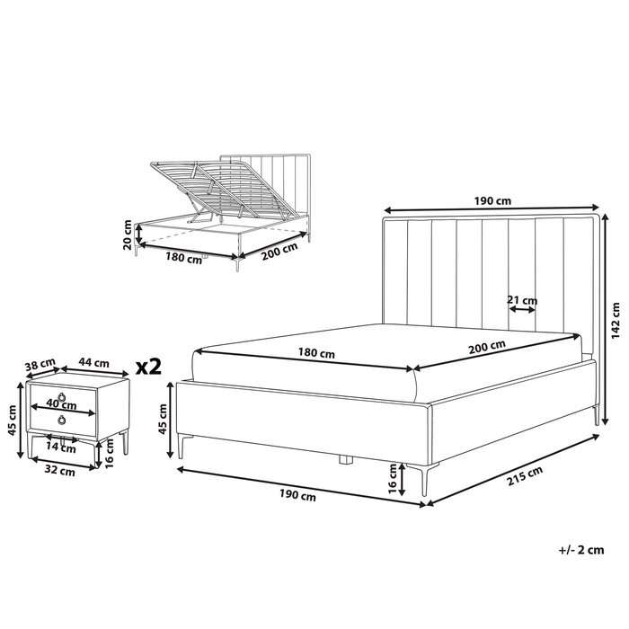 Beliani-SEZANNE -Slaapkamerset-Donkergroen-180 x 200 cm-Fluweel