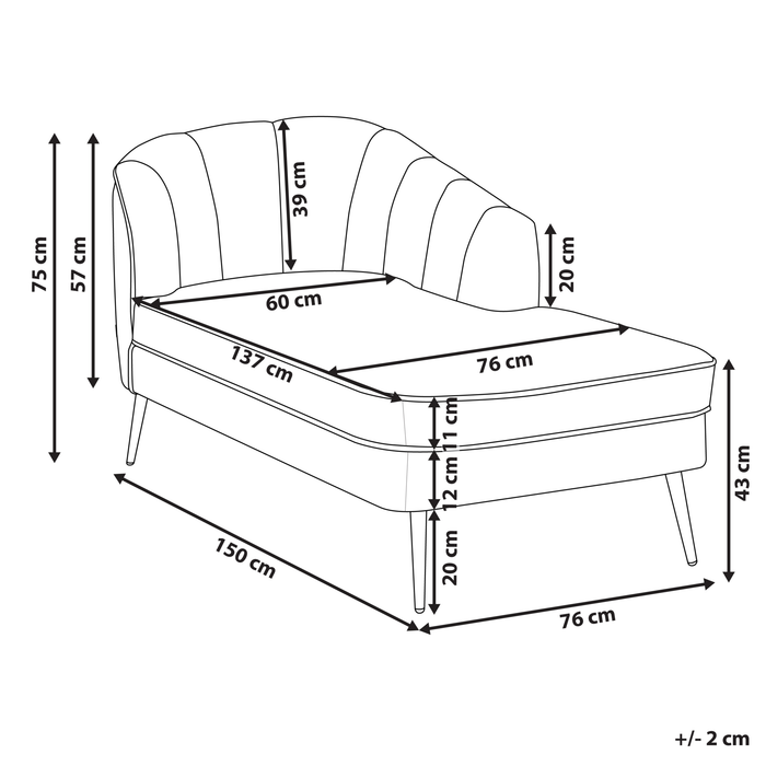 Beliani-ALLIER-Chaise longue-Marineblauw-Rechterzijde-Fluweel