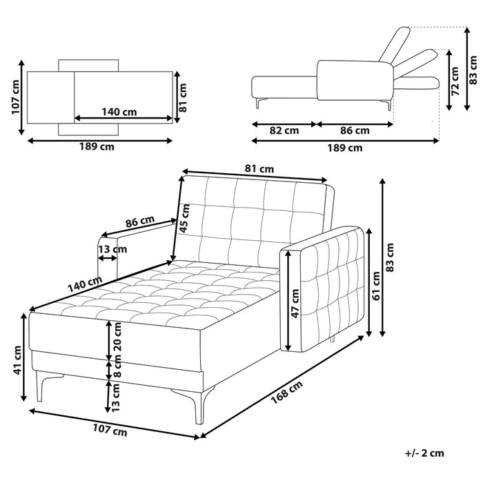 Beliani-ABERDEEN-Chaise longue-Olijfgroen-Symmetrisch-Fluweel