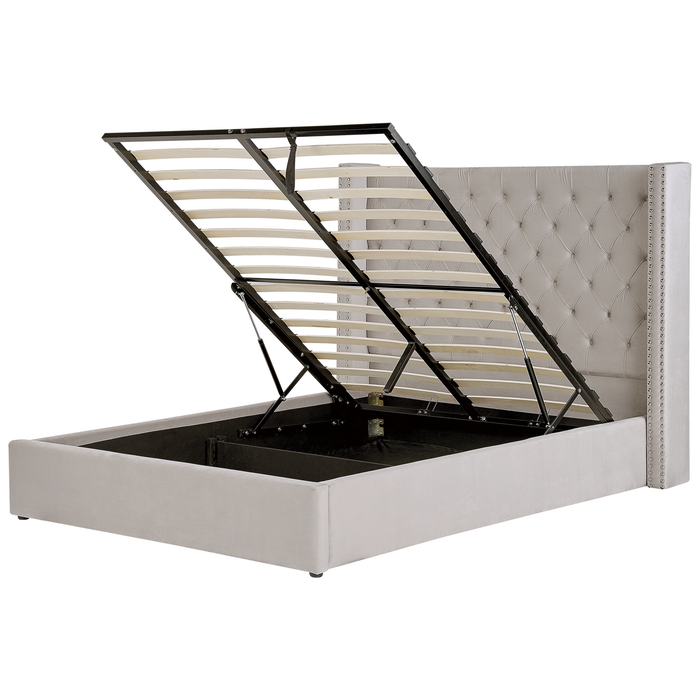 Beliani-LUBBON-Bed met opbergruimte-Lichtgrijs-160 x 200 cm-Fluweel