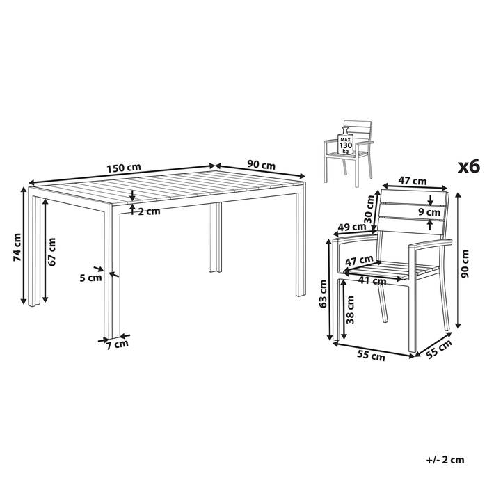Beliani - COMO - Tuinset voor 6 - Lichthout - Kunsthout
