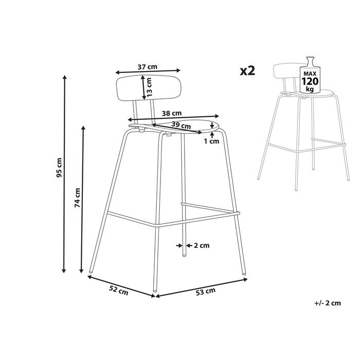 Beliani - SIBLEY - Barkruk set van 2 - Zwart - Synthetisch materiaal