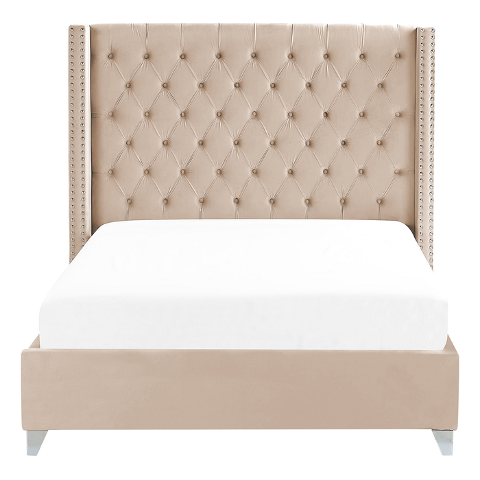 Beliani - LUBBON - Tweepersoonsbed - Beige - 140 x 200 cm - Fluweel
