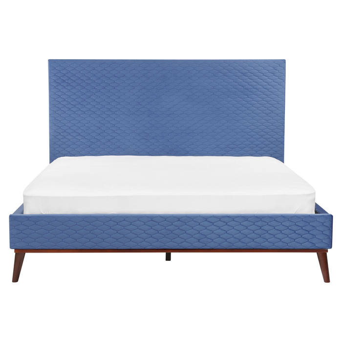 Beliani - BAYONNE - Tweepersoonsbed - Blauw - 180 x 200 cm - Fluweel
