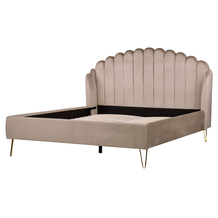 Beliani - AMBILLOU - Tweepersoonsbed - Taupe - 160 x 200 cm - Fluweel