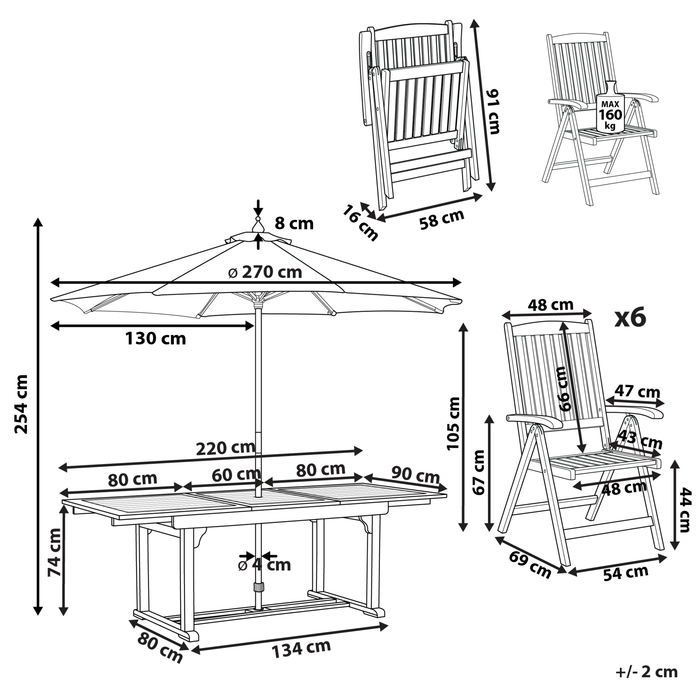 Beliani-AMANTEA-Tuinset voor 6-Donkere houtkleur|Rood-Acaciahout