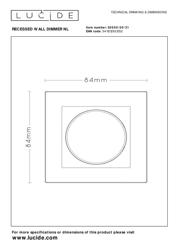 Lucide RECESSED WALL DIMMER NL Dimmer - Wit